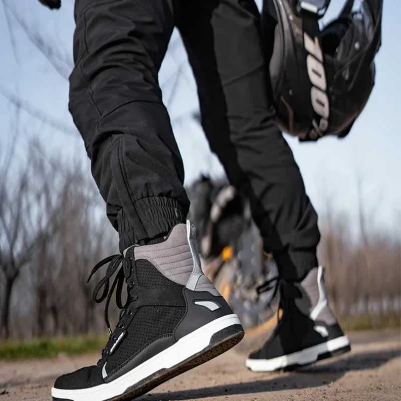 Men's Motorcycle Shoes Boots Four Seasons - Breathable Anti-fall Motorbike Gear Shift Shoes for Rider Road Racing Casual Riding