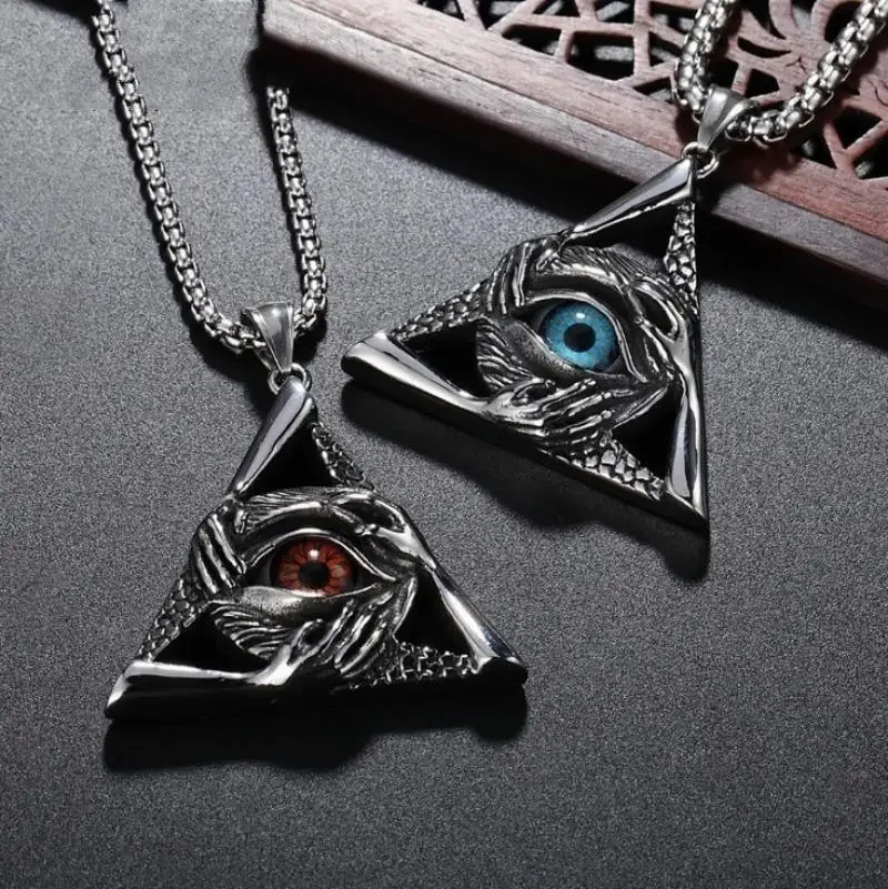 New Retro Personalized Triangle Eye Masonic Men\'s Pendant Eye of Horus Gothic Eye Necklace Fashionable Hip-Hop Jewelry Gift