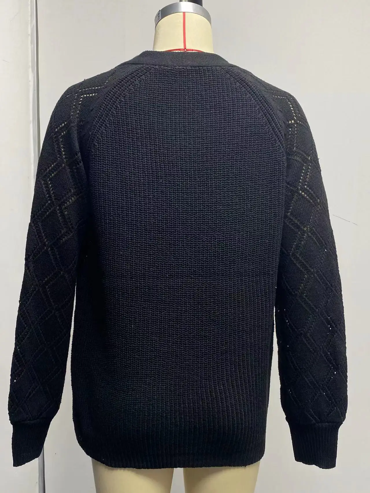 Nuova giacca maglione autunno tinta unita con maniche a sbuffo con diamanti per donna maglione cardigan monopetto sciolto
