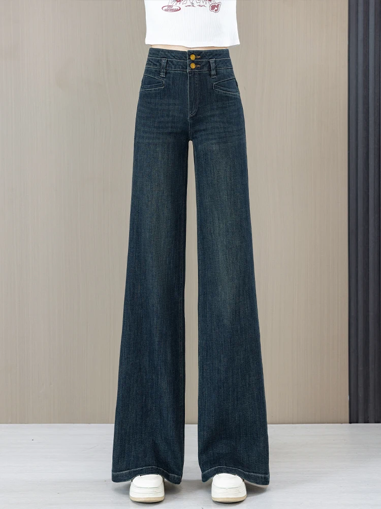 

High Waist Wide Leg Denim Jeans Women's Loose Floor Length Trousers Straight Leg Bell Bottoms Spring Autumn New Style