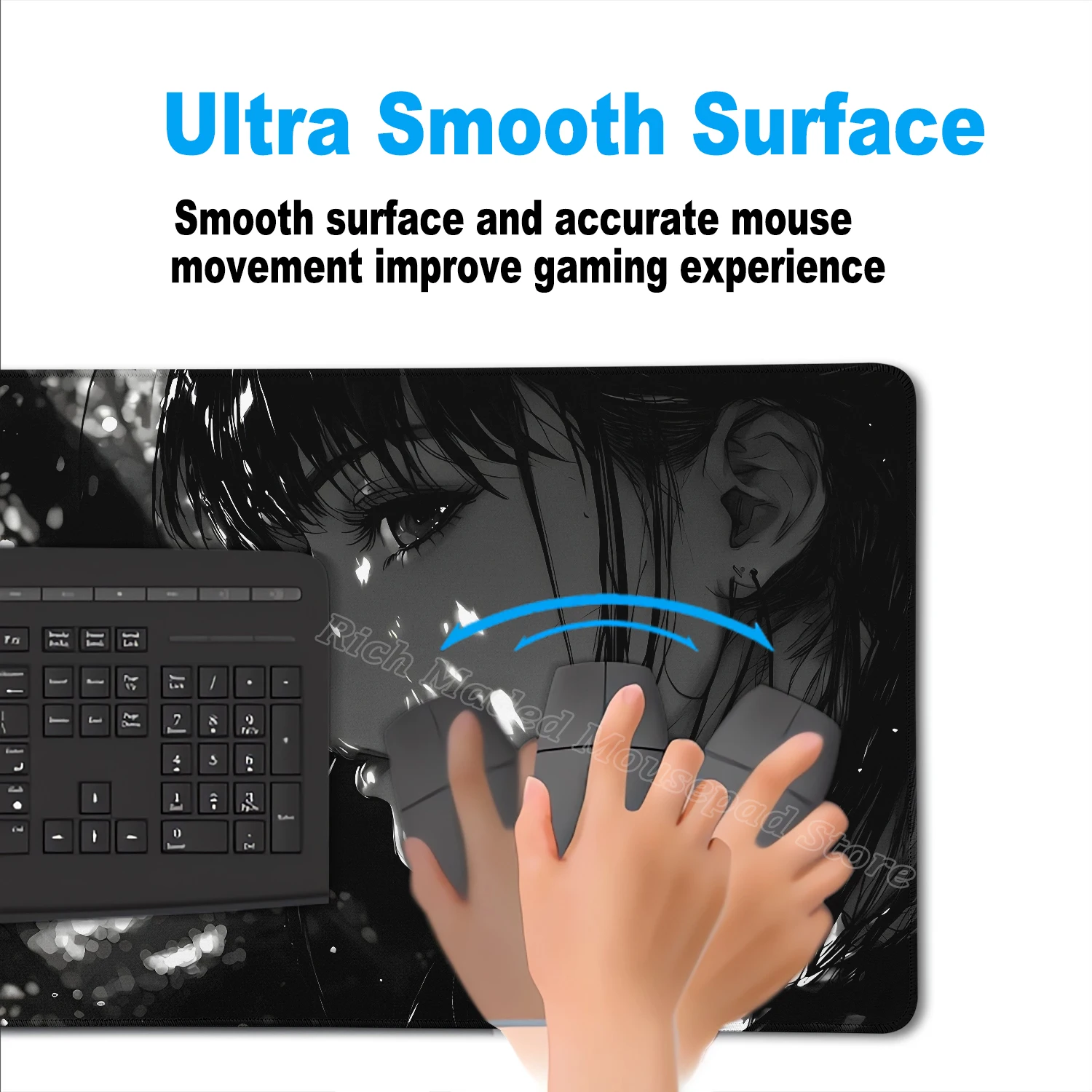 Gaming Black XXL Mouse Pad 900x400mm Kawaii Anime Girl Mousepad Gamer Large Non-Slip Computer Keyboard Mouse Mat Cute Desk Mat