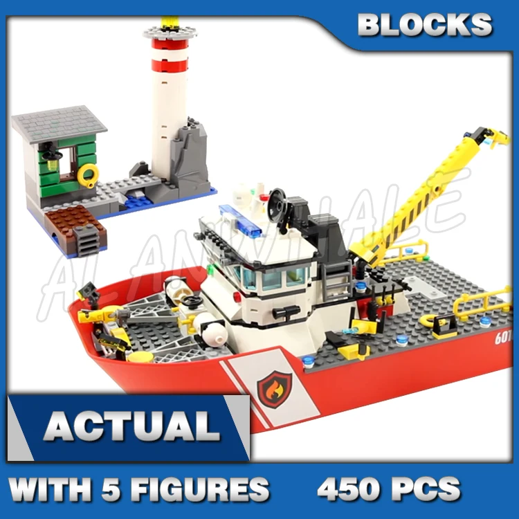 

450pcs Town Fire Boat Lighthouse Dinghy Water Cannon Crane Arm 10830 Building Blocks Kit Bricks Compatible with Model