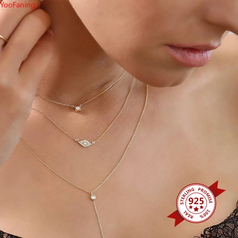 YooFaning 925 Sterling Silver Gold Chain Crystal Zirconia Evil Eye Necklace Diamond Anniversary Gift Wedding Girl Huggie Jewelry - Image 3