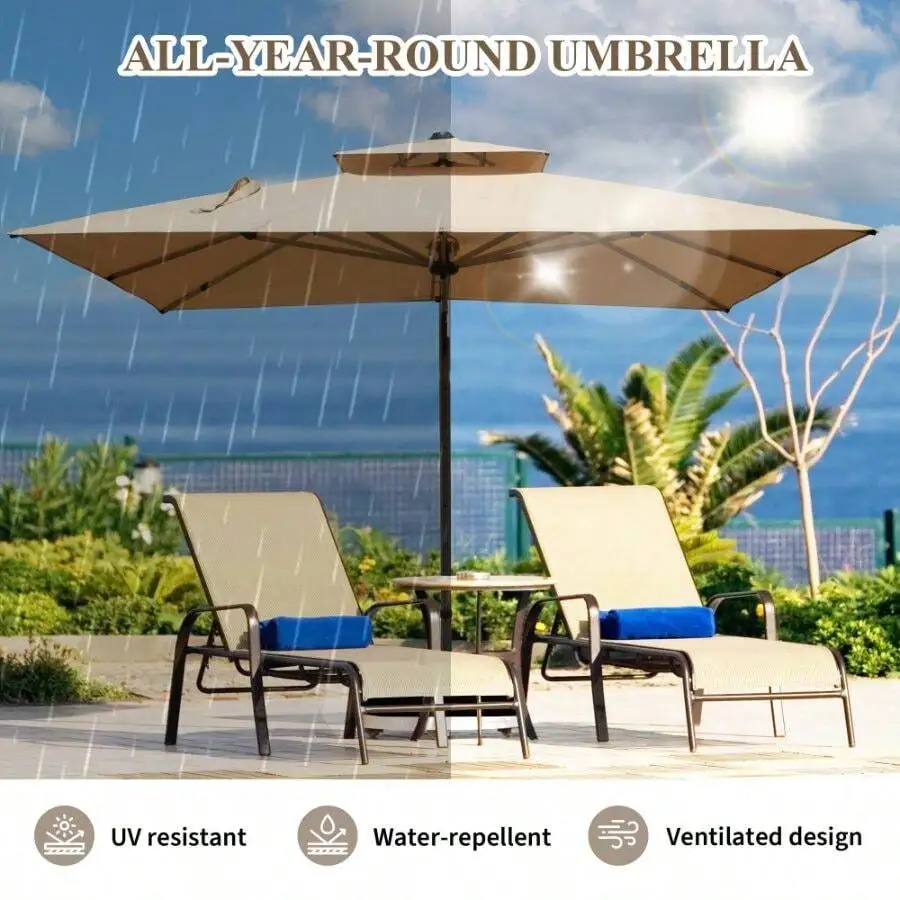

10 Ft Square Cantilever Umbrella With Center Pole Beige Outdoor Patio Sun Shade