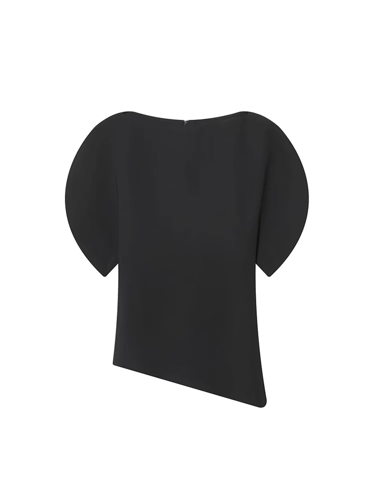 قميص نسائي غير رسمي بأكمام منتفخة من TFMLN بلون سادة ورقبة دائرية وأكمام قصيرة وحاشية غير متماثلة قطع علوية نسائية جديدة على الموضة في شارع العليا #4