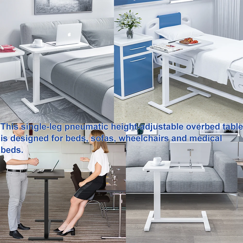 2025 Hot Selling Overbed Table in Hospitals and Clinics Medical Adjustable Height Pneumatic Bedside Table With Wheels