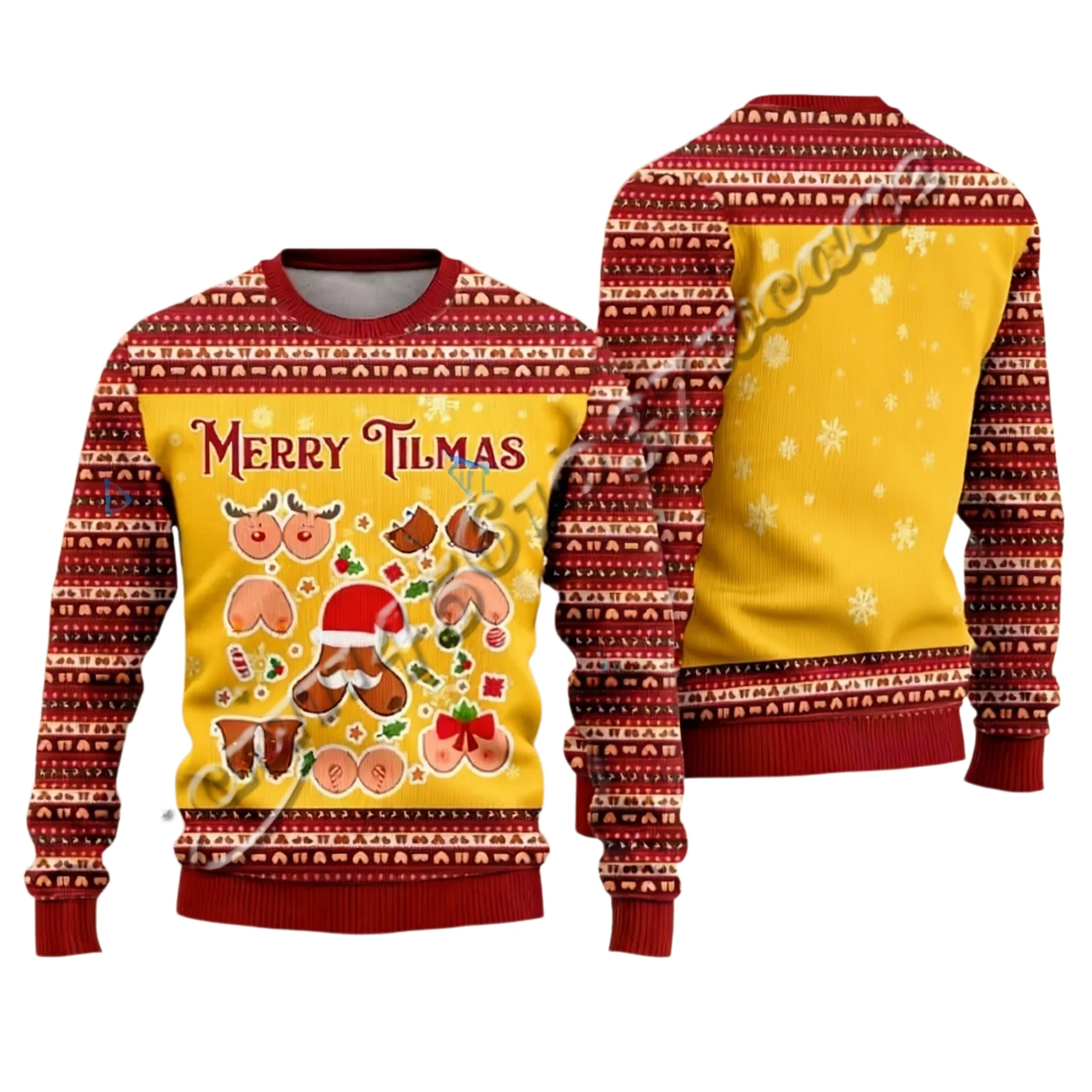 NEUE Kollektion von hässlichen Weihnachtspullovern, lustiger Scherzartikel, Schneeflocken-Rentier, 3D-Druck, Rundhalsausschnitt, Herbst-Winter-Sweatshirt, passend für die ganze Familie – Detail 6