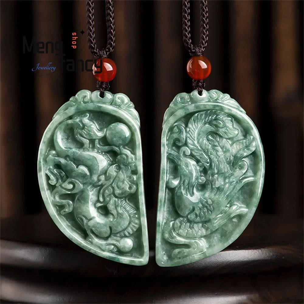 

Natural A-goods Jadeite Dragon and Phoenix Couple Jade Pendant Exquisite Charm Fashion Fine Jewelry Best Selling Holiday Gift