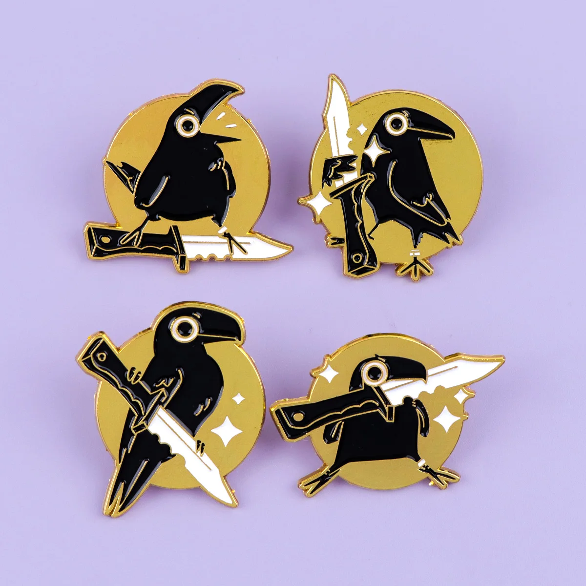 4 stücke Lustige Krähe Mit Messer Emaille Pin Gothic Brosche Für Mantel frauen Broschen Mode Revers Abzeichen Schmuck Freunde geschenk