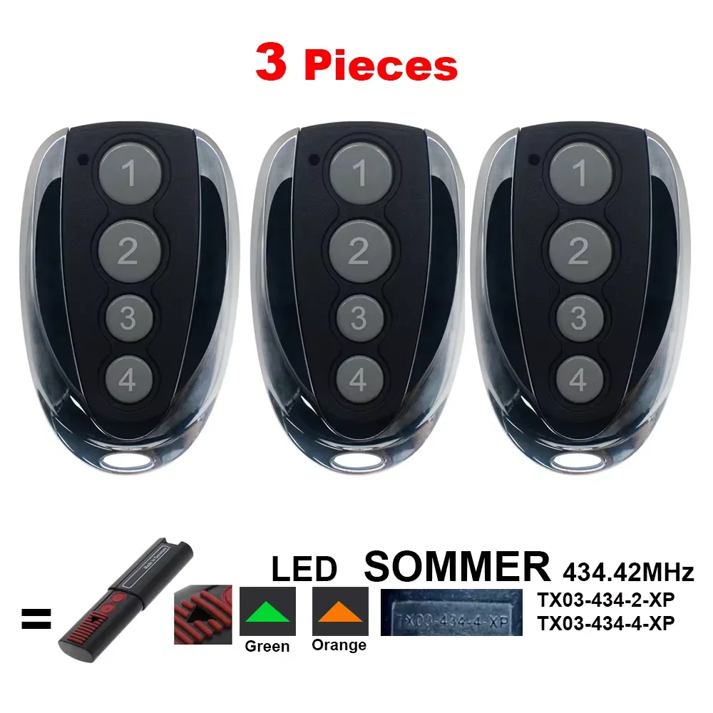 

3PCS SOMMER TX03-434-2-XP Garage Door Remote Control SOMMER TX03-434-4-XP 434.42MHz Gate Opener Command Keychain