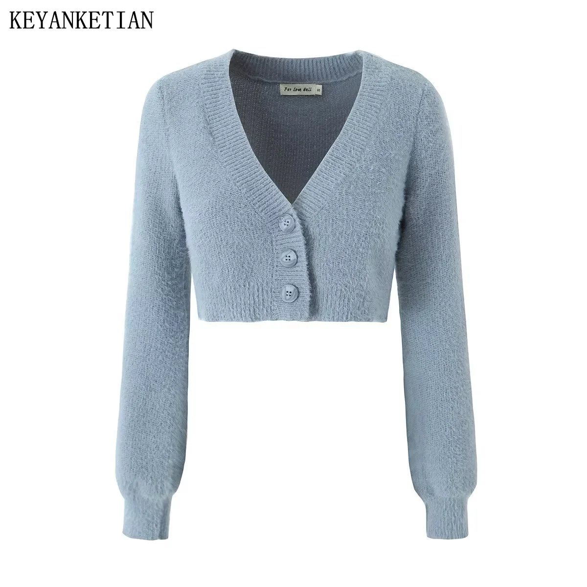 

KEYANKETIAN Autumn/Winter New Women's Horsehorse Texture Short Knitwear Vintage Style V-Neck Single-Row Buttoned Soft Sweater