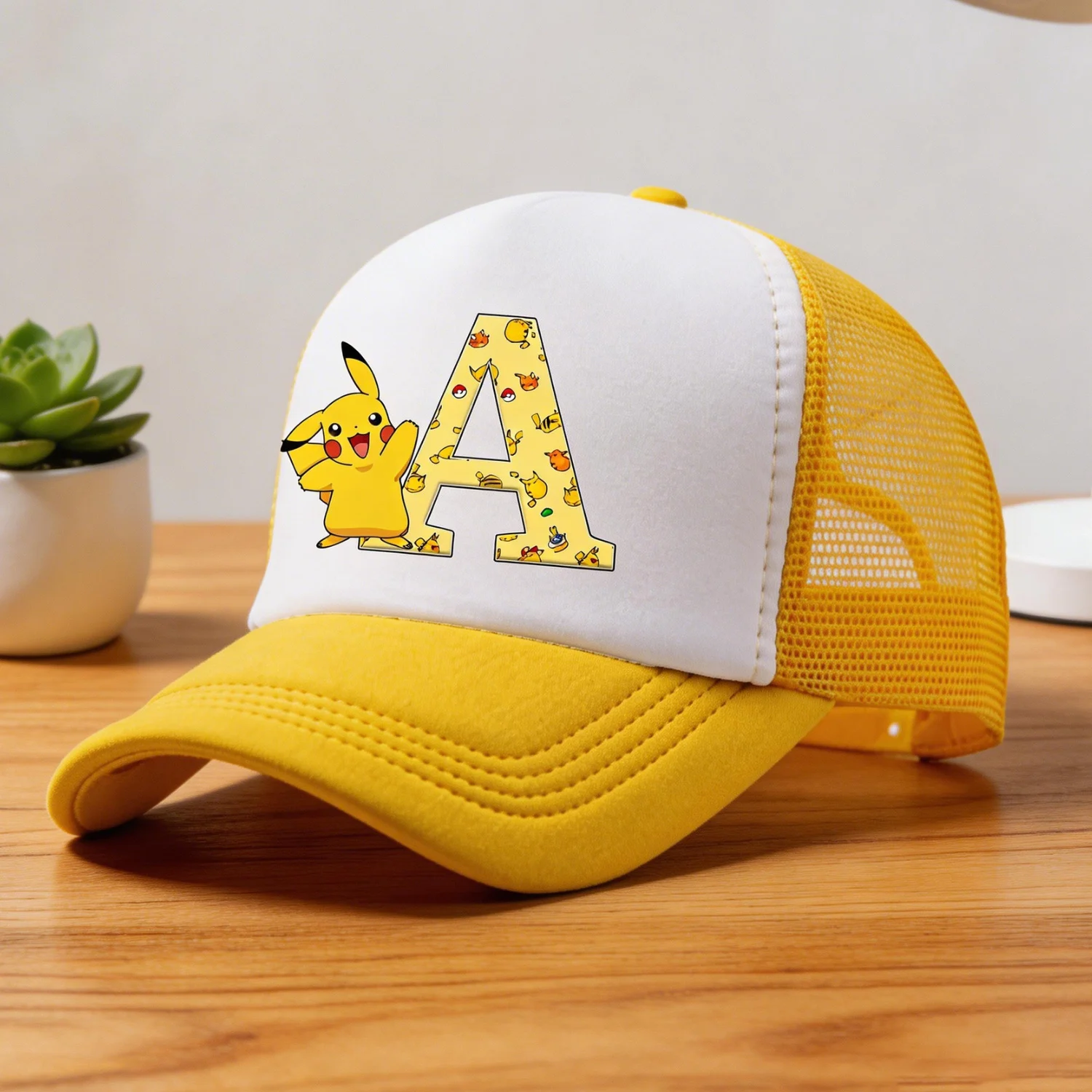 Pokemons Pikachu Peaked Cap Cartoon 26 Letter Baseball Caps Fashion Summer Breathable Mesh Hat Parent-child Hat Peacoat Kid Gift