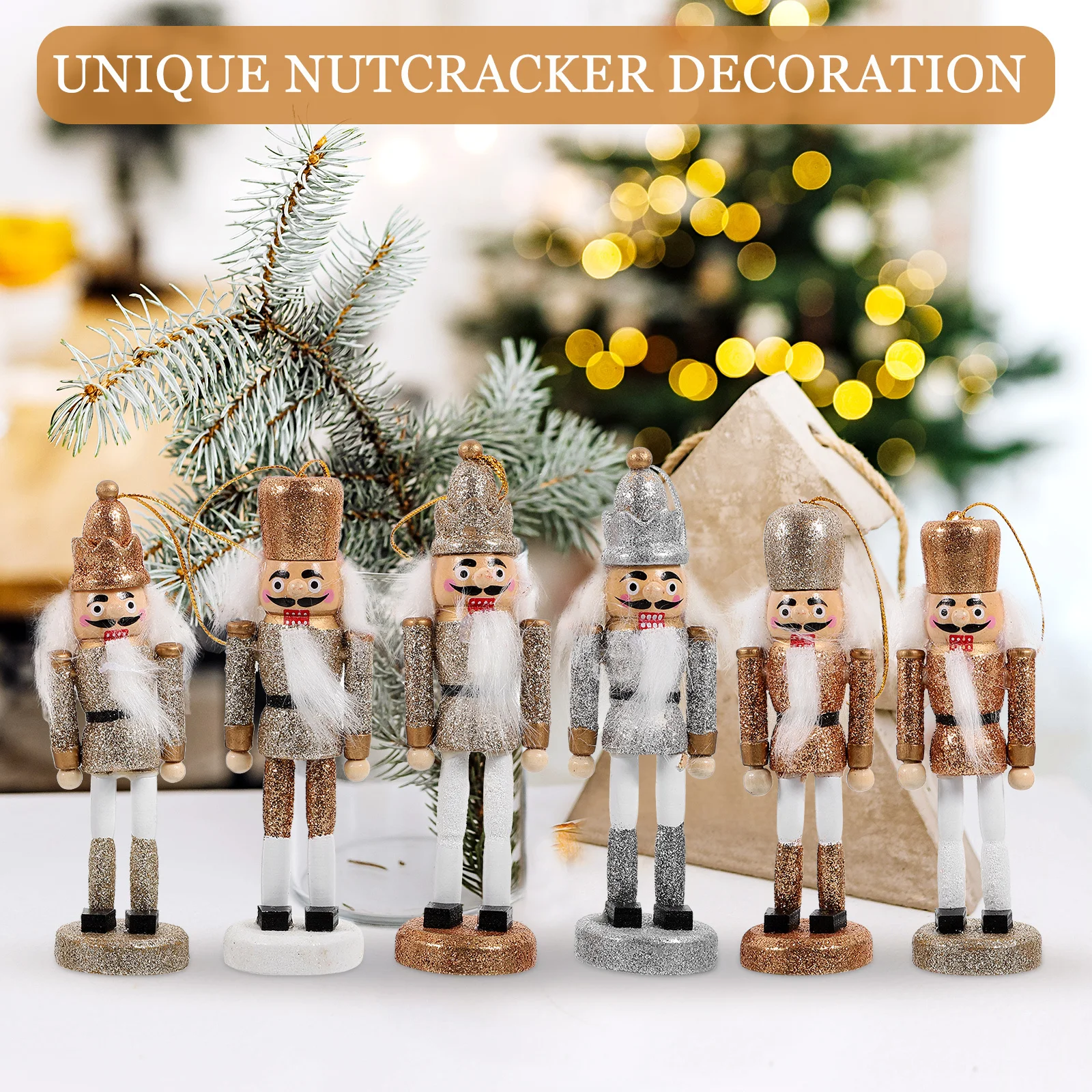 

6Pcs Hanging Christmas Wood Nutcracker Decoration Hand Painted Wooden Xmas Puppet Xmas Party Favor Table Ornament