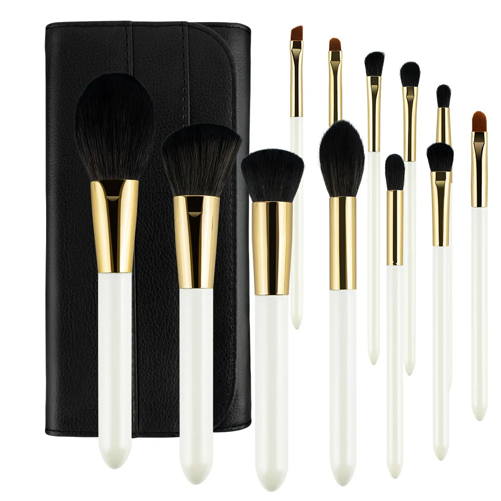 Pearl White 12 makeup brush set Eyeshadow brush foundation brush Lip brush Complete makeup tools PU storage folding bag