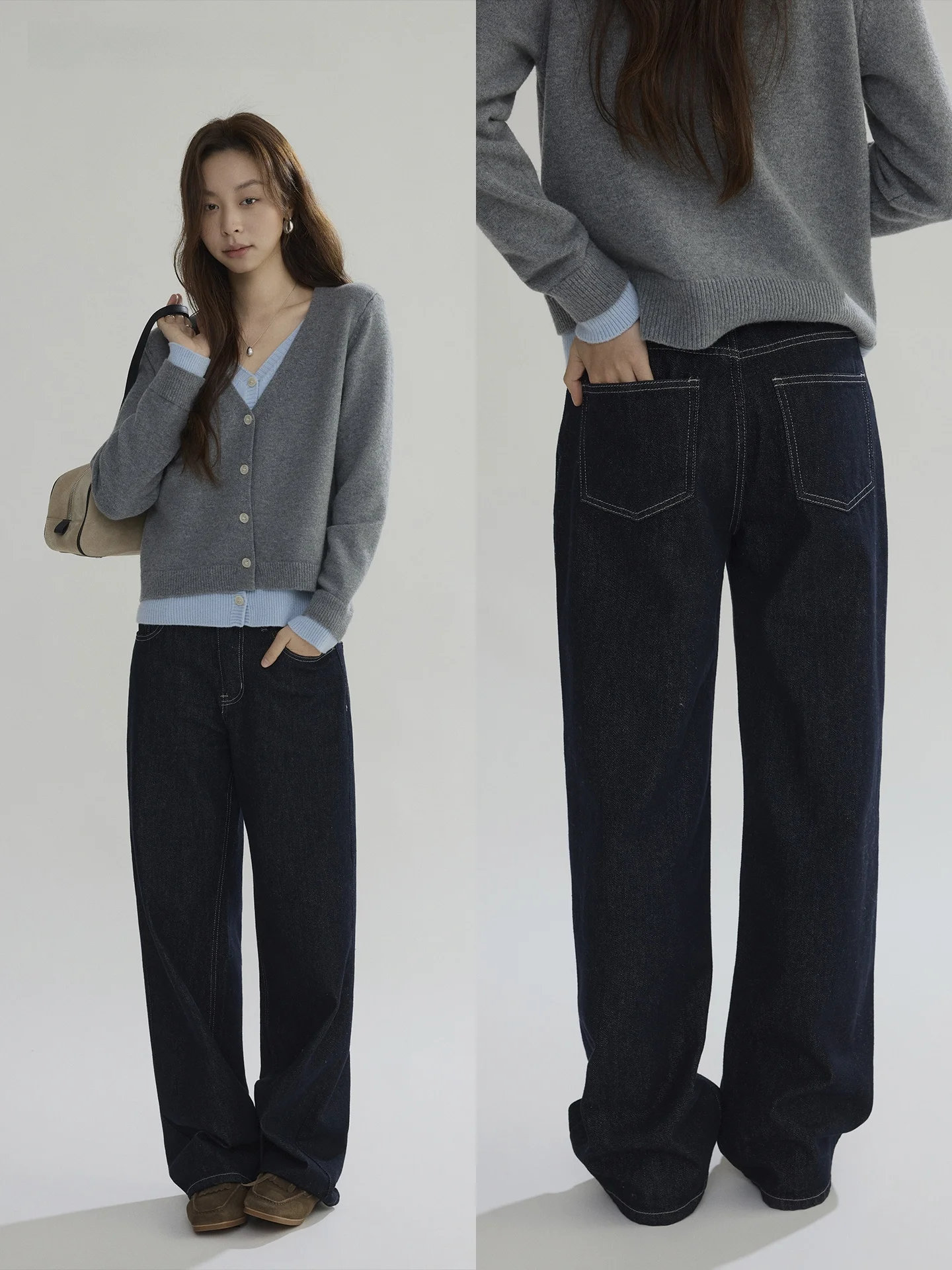 

Joli Choose Spring New Original Color Straight Leg Denim Pants Women Faion Simple High Waist Wide Leg Long Trousers