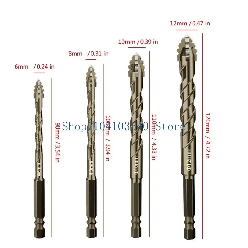 02dc Tile Glass Drill Bit High Four Barges Esscentric 4 Flutes Bit 6-12 mm.
