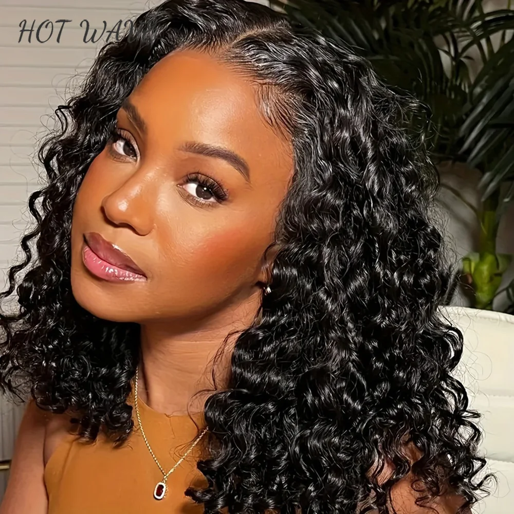 Glueless 4x4 Wig Deep Wave Human Hair Wig,Transparent Lace Frontal Wigs Glueless Wigs Human Hair Brazilian Human Hair Curly Wigs