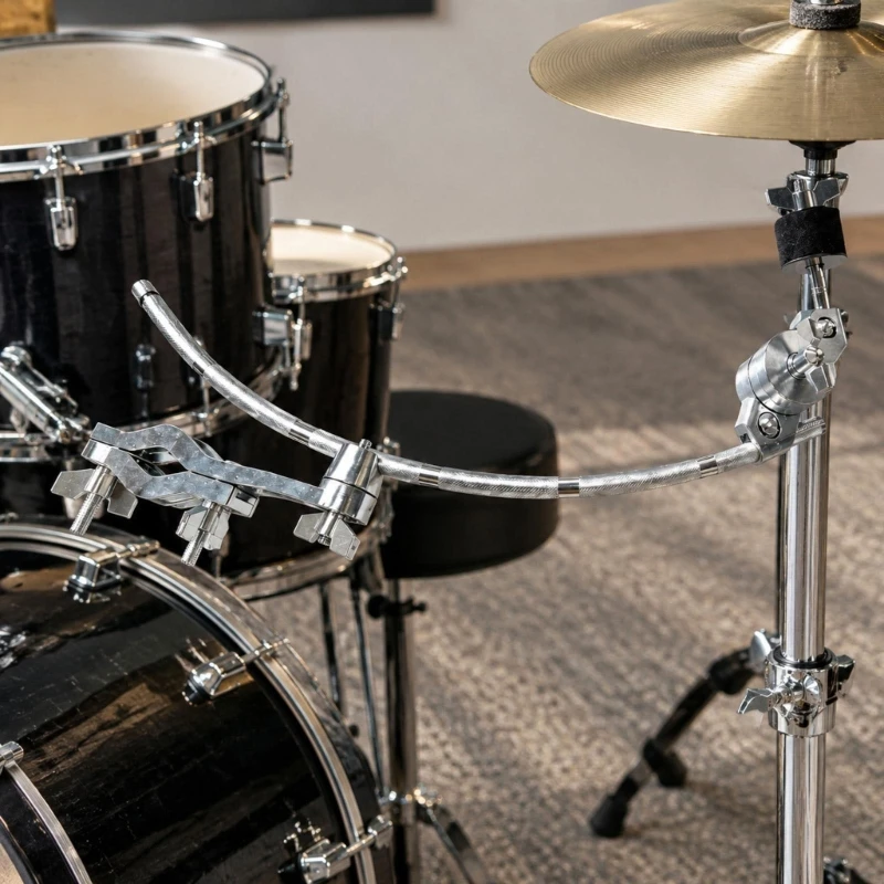 Cymbal Stacker Attachment Stand with Integrated Clamp Hardware and Wing-Style Fastening Points for Accessory Positioning 69HD