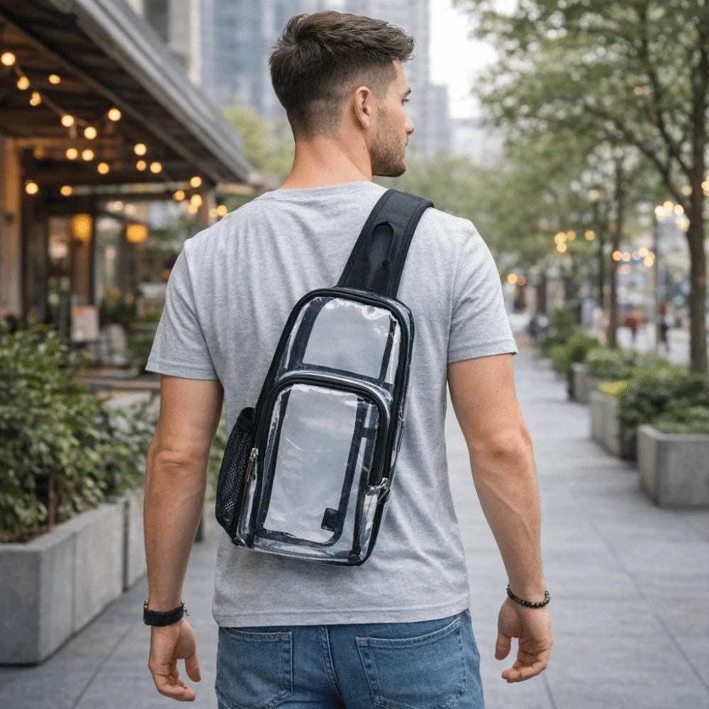 Large Capacity Transparent Crossbody Bag Lightweight Multifunctional Clear Chest Bag Waterproof Fanny Pack PVC Shoulder Bag