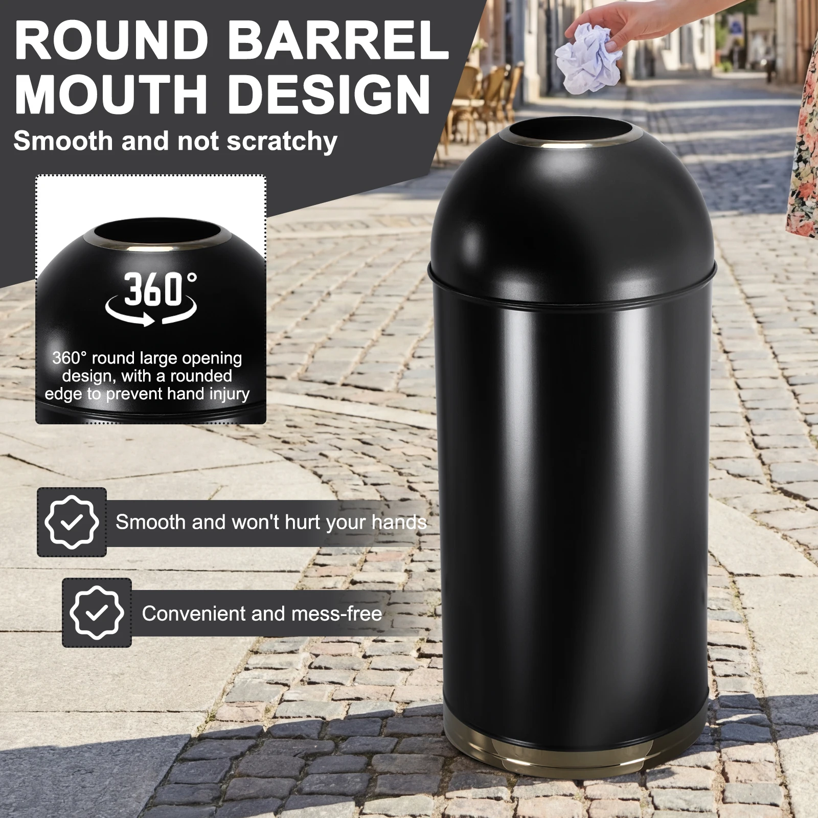 

58L Outdoor Tall Garbage Can with Removable Inner Bucket Heavy-Duty Metal Garbage Cans for Home Office Restaurant Commercial Use