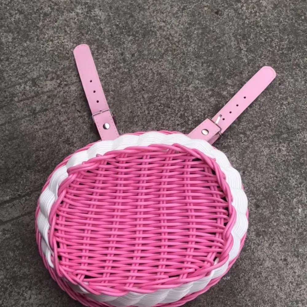 سلة دراجة مقاومة للماء منسوجة يدويًا بأشرطة جلدية قابلة للتعديل سلة تخزين الدراجة للتنقل اليومي مقاومة للماء #3