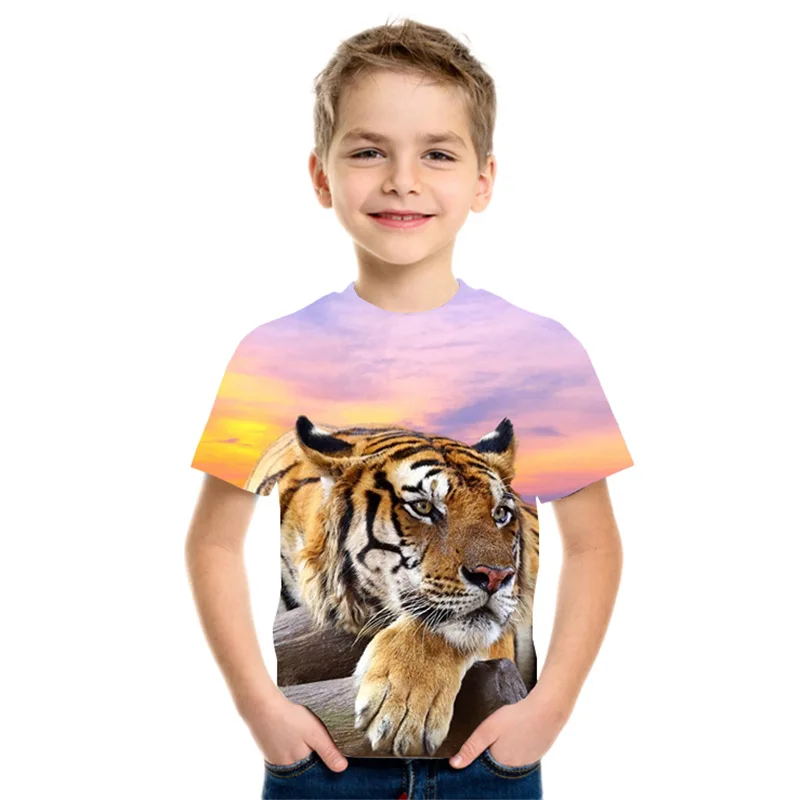 Children\'s T-Shirt Animal Lion 3D Printed Short Sleeve Tee Fashion Tops Round Neck Kids Clothes T-Shirt for a Boy Girl Clothes