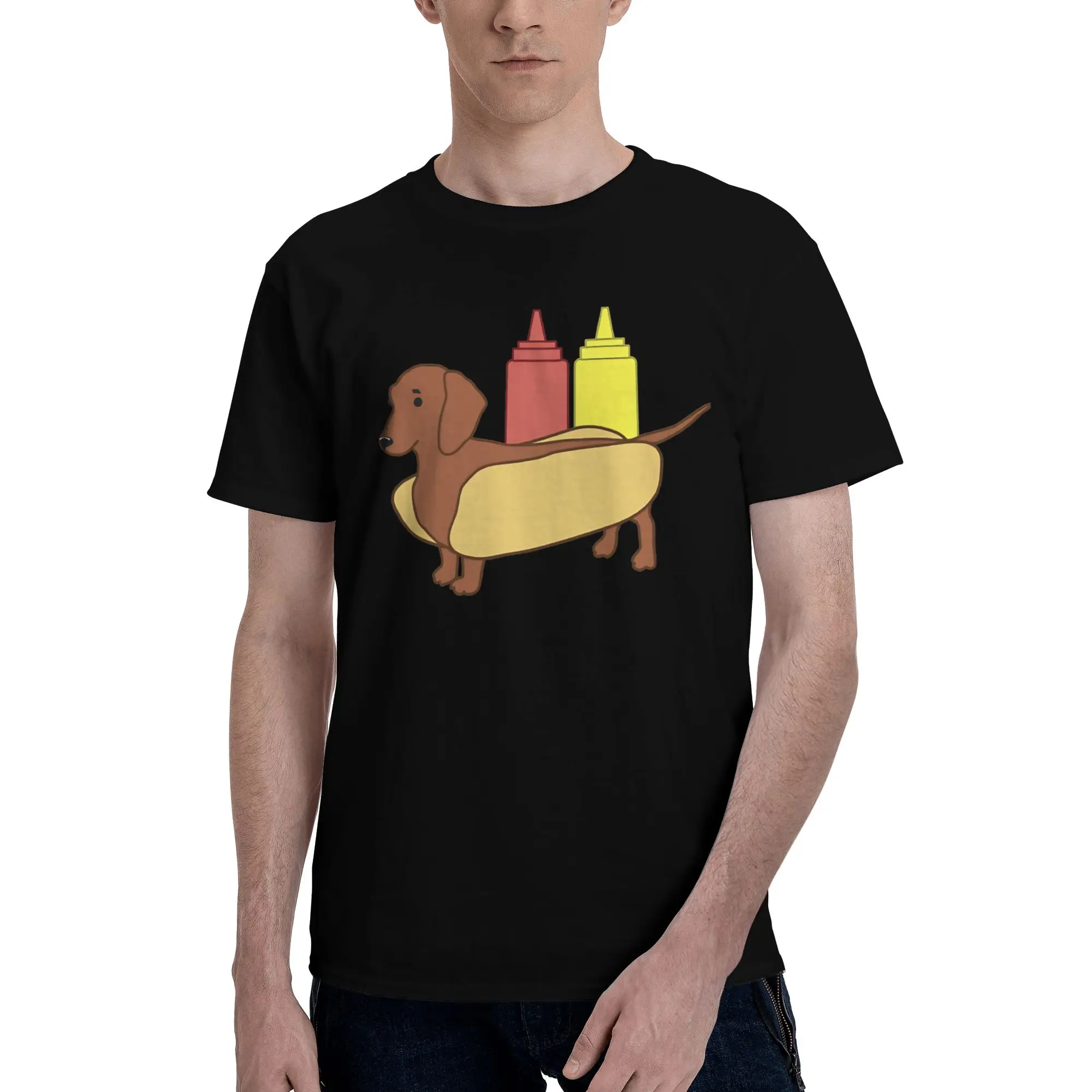Weenie Dog Brown Dachshund  Men T Shirt Hot Dog Cool Tee Shirt Short Sleeve Round Neck Pure Cotton Adult Tops T-Shirt