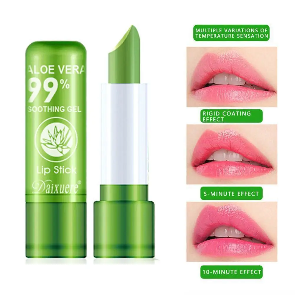2 Stück Aloe Vera Lippenstift, langlebige Lippenpflege, nahrhafter, prallerer Lippenbalsam, Feuchtigkeitscreme, magische Temperatur, Farbwechsel, Lipgloss