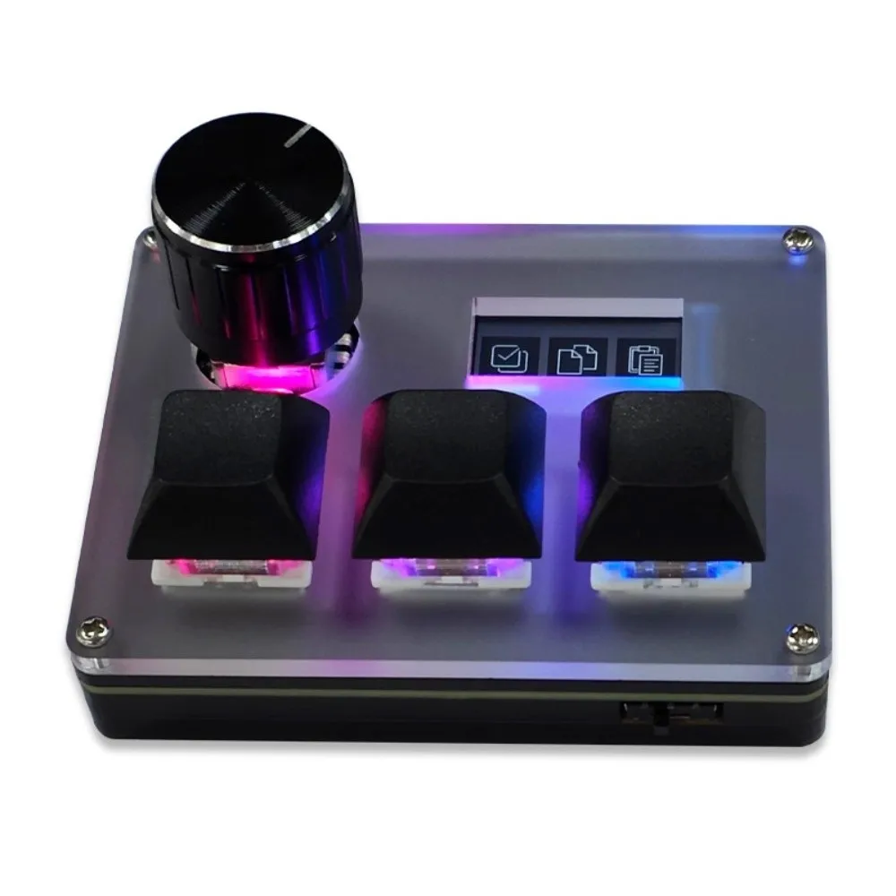 RGB Backlit Mini 3 Key Keypad Color Screen with Multifunction Knob Hot Swap Keyboard Compact One Handed Hot Key Mini Keyboard