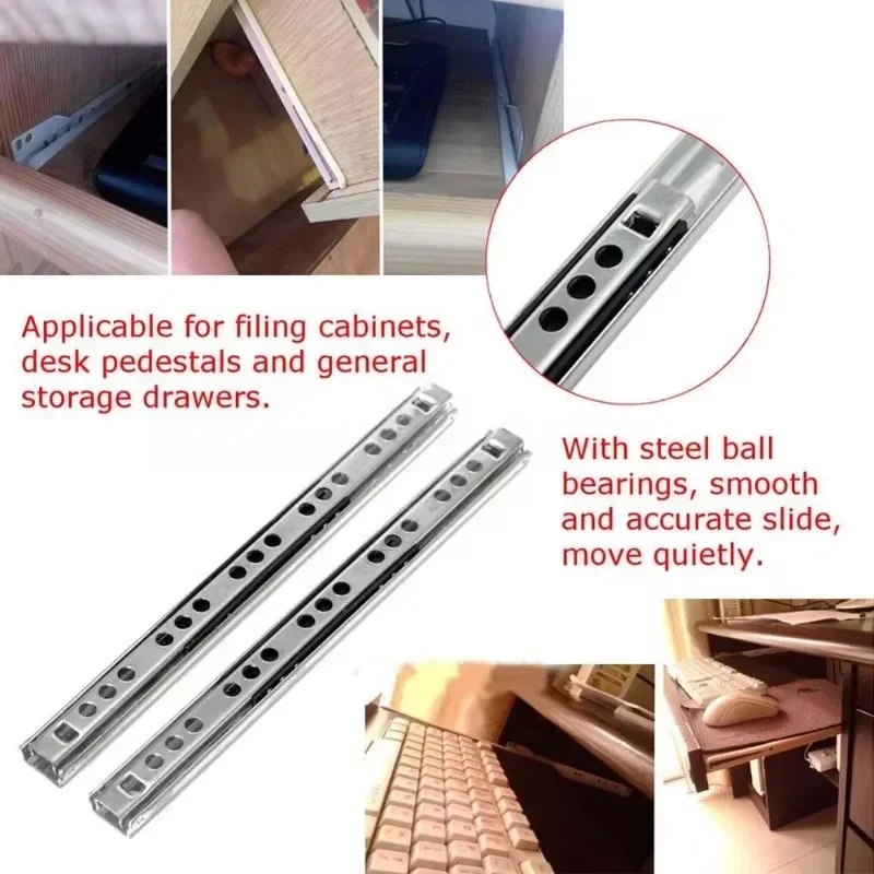 1Pair Drawer Slide Ball Guide Micro Two Sections 17mm Wide Steel Fold Drawer Steel Ball Slide Rail Furniture Hardware Fittings