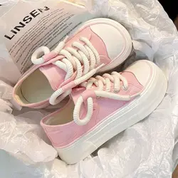 High on Platform Pink Lace Up Cute Women Footwear Kawaii Black Ladies Shoes Luxury 2024 New Urban Daily Routine Spring Korean A