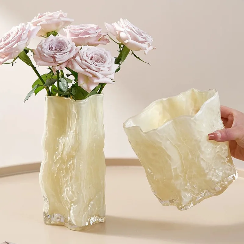 

HP Irregular glacier glass vase ornament, living room water raising flower arranger, hydroponic ins wind vase