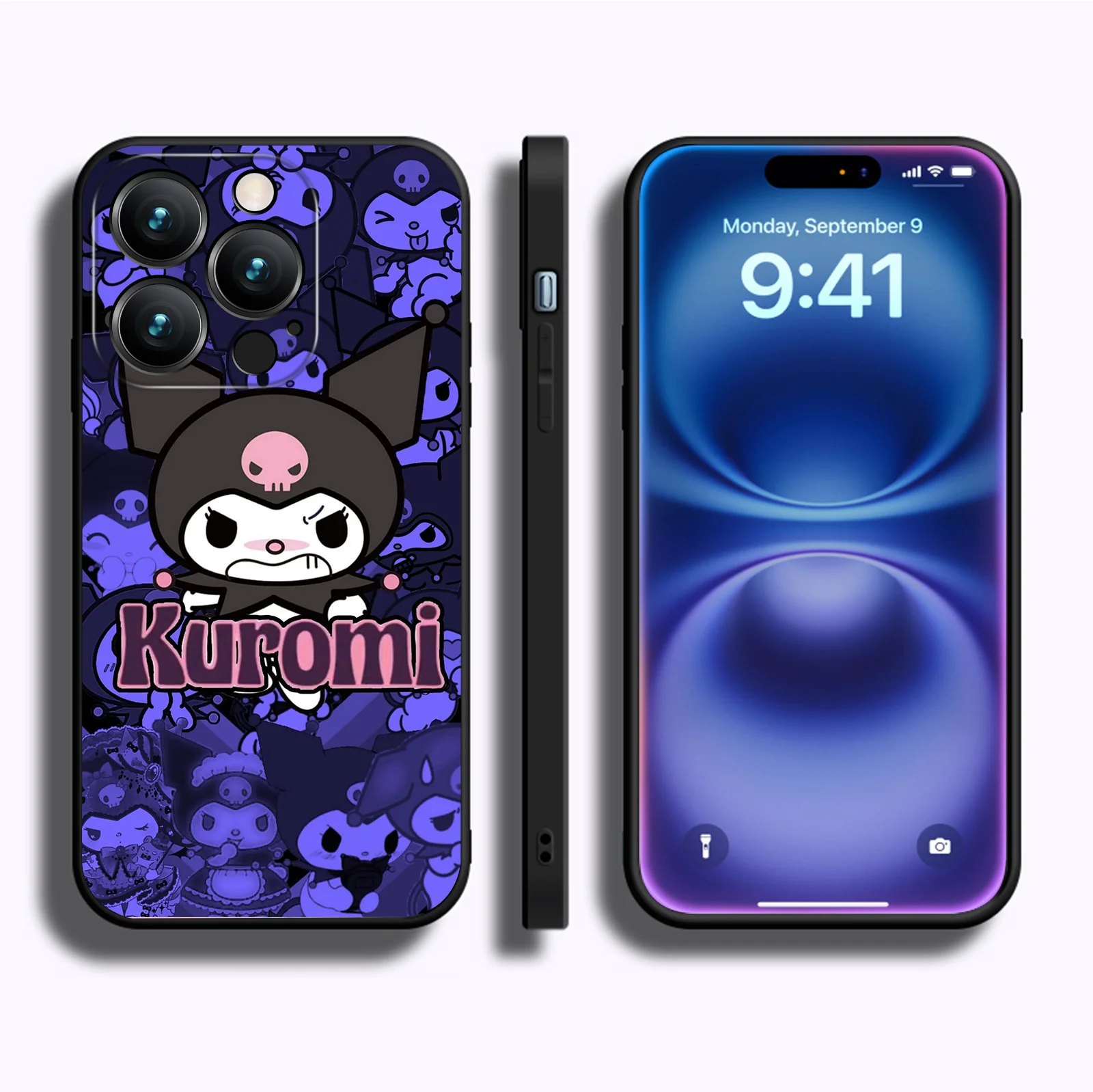 Cute Kuromi Case for iPhone 16 Pro Max Full Protect Soft Black Sanrio Phone Case for iPhone 16 15 14 13 12 Pro Max Plus