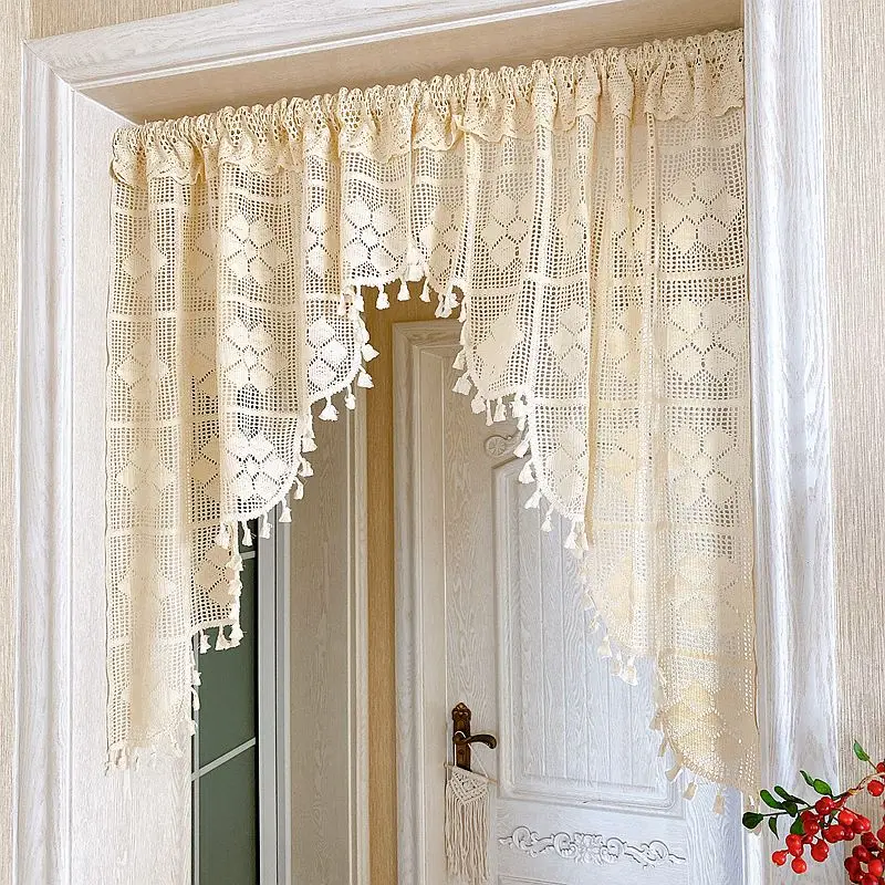 Retro Arched Door Curtain, Crocheted Lace Partition Curtain, Home Decor, Small Curtains, Doorway Curtain, 1Pc