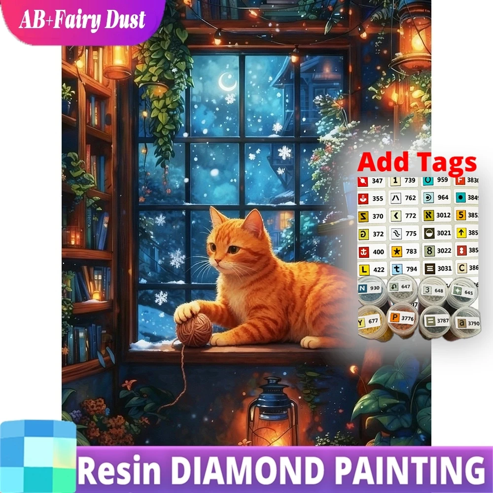 

Смола Фея Пыль AB 5D Алмазная картина Кошка Котенок DIY Мозаика Окно Полная дрель Вышивка Животное Ремесленный комплект Настенные украшения Liv