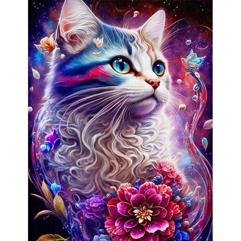 

AB Diamond Diamond Painting The colorful cat in the flower Embroidery Kit Wall Decoration Hanging Painting