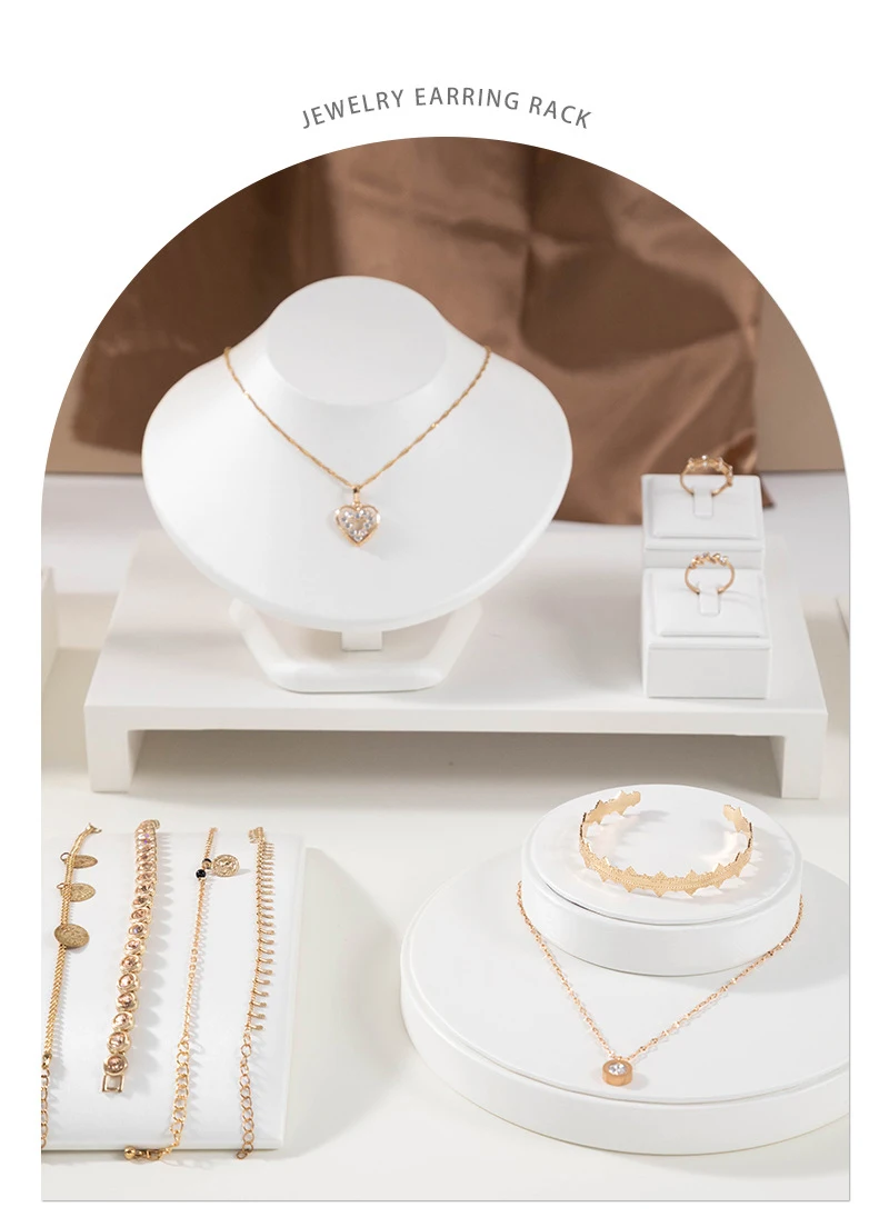 Luxurious Exhibitor Set Jewelry Display Stand White Leather Necklace Pendant Organizer Jewelry Window Counter Display Showcase