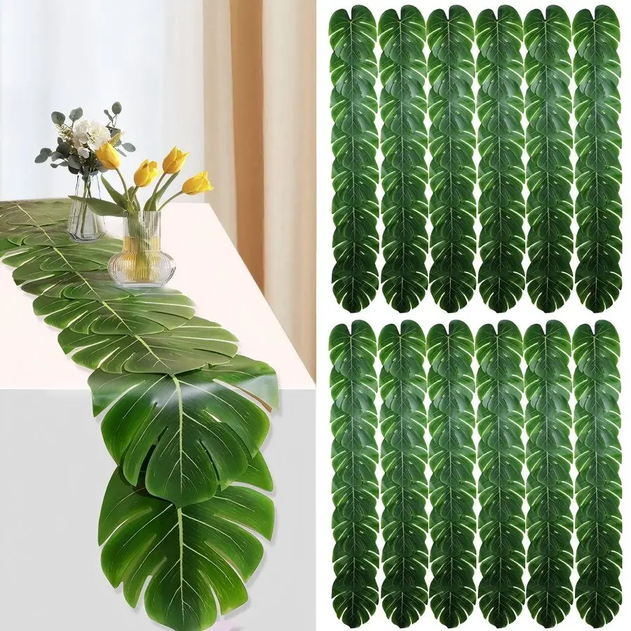 

Pcs Palm Leaves Table Runners 72 Inch, Artificial Tropical Palm Leaves Table Runner Faux Leaf Table Cloth for Wedding Hawaiian L