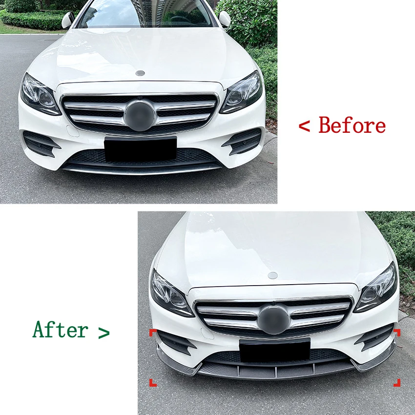 For Mercedes Benz E-Class W213 E260 E300 E43 E200 E220 E63 AMG 2016-2020 Black ABS Front Bumper Lip Diffuser Spoile Spoiler