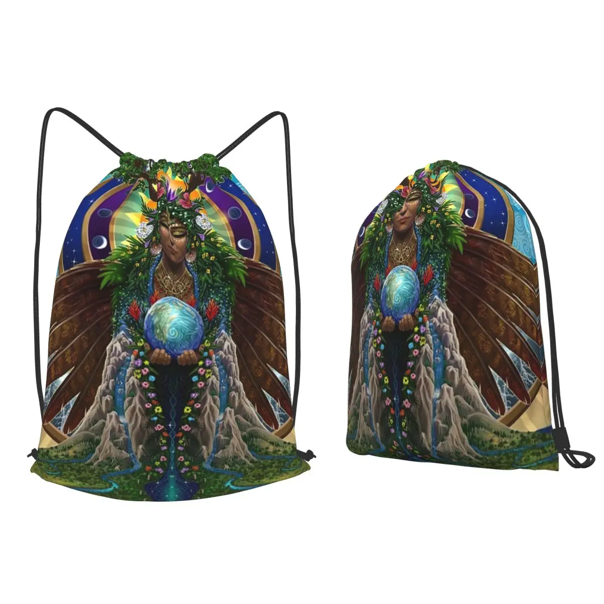 

Gaia Sacred System Backpacks Fashion Drawstring Bundle Pocket Sports Bag Book Bags for Man Woman Students
