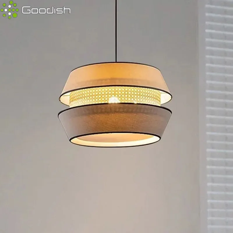 Japanese Wabi Sabi Cloths Fabric Wicker Rattan LED Pendant Lights Indoor Lamp for Kitchen Living Room Home Decoration Chandelier