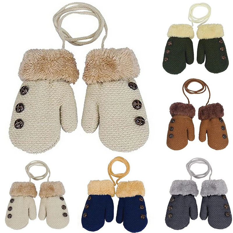 Autumn and Winter Baby Gloves Children\'s Mittens Winter Wool Knitted Gloves Children Warm Rope Mittens 1-3 Years