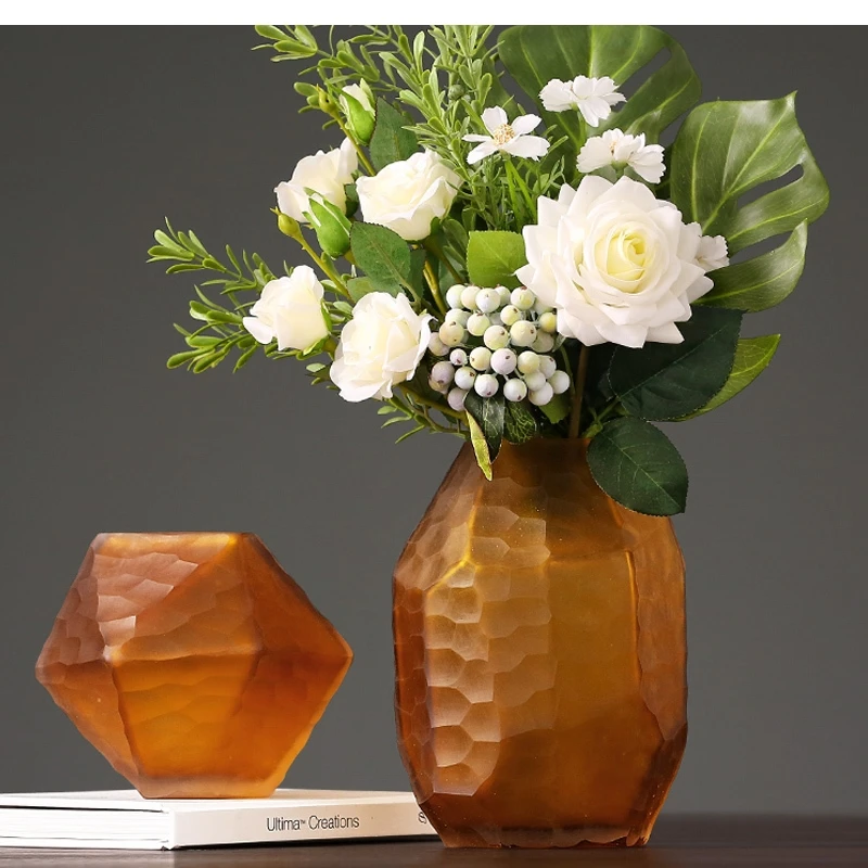 Retro Vase Geometric Rhombus Art Glass Polygonal Bedroom Dried Flower Living Room Home Decoration Accessories