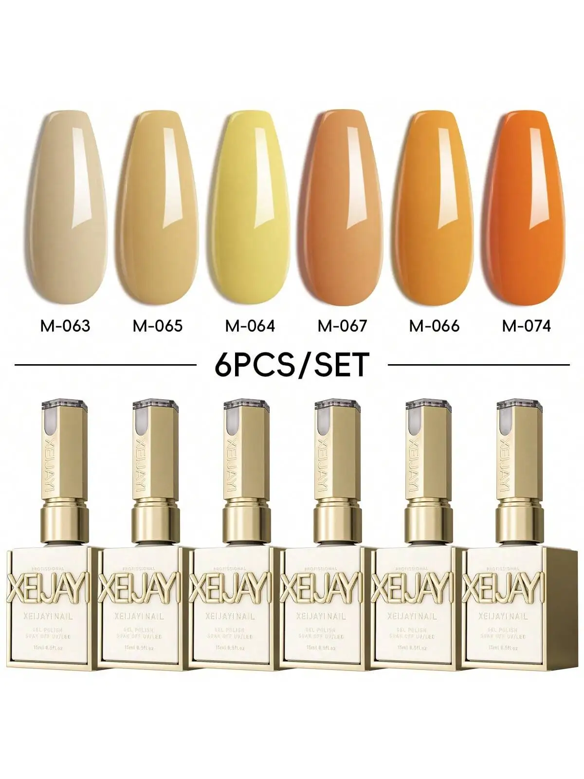 

2025 New 6-Color Nail Gel Polish Set – Vibrant Yellow & Orange Shades, Brightening UV/LED Gel Kit for Nail Salons