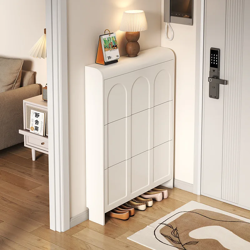 

Cream wind ultra-thin tipping bucket shoe cabinet household door entry tipping bucket entrance cabinet integrated space-saving s