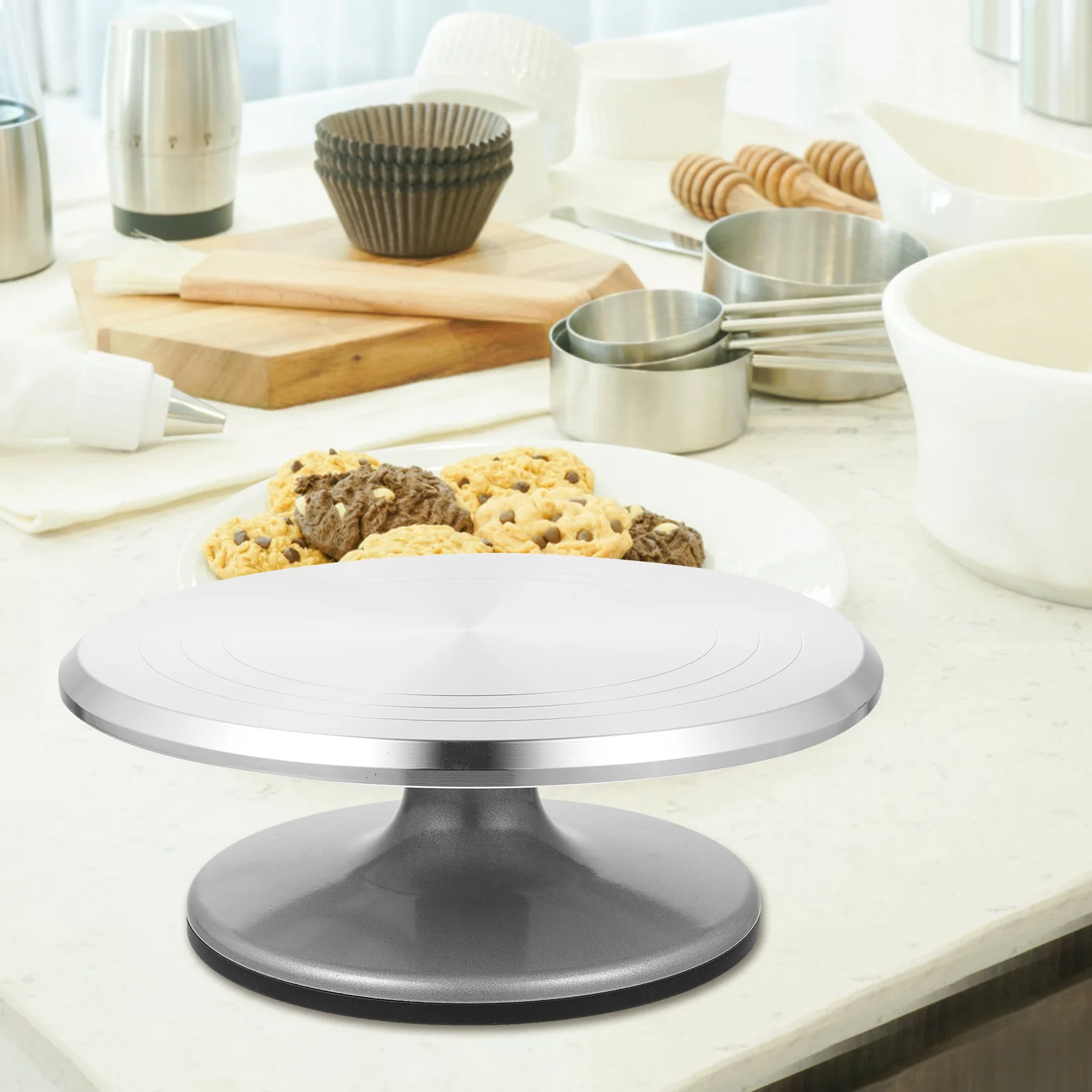 

Aluminum Alloy Cake Turntable Rotating Stand Smooth Surface Anti-Skid Pad 360 Degree Rotation DIY Decorating Supplies