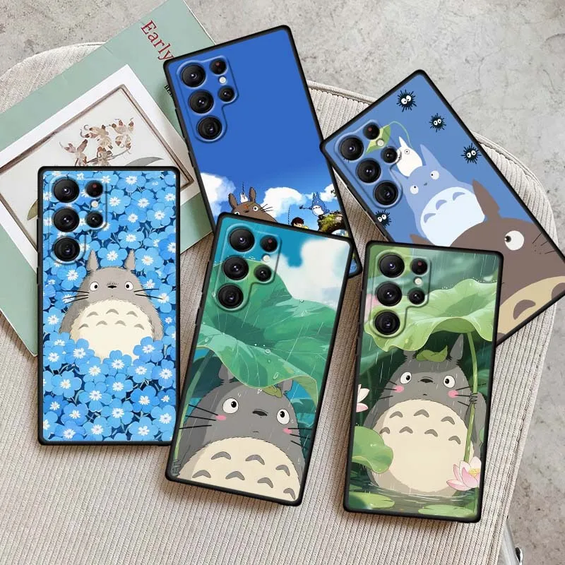 

Cartoon Animation T-Totoros For Samsung Galaxy S25 S24 S23 S22 S21 S20 S10 Ultra Plus FE 5G Black Soft TPU Cover Phone Case