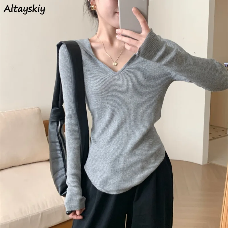 

Pullovers for Women Hooded Chic Solid 5 Colors All-match Slim Long Sleeve Ins Elegant Spring Autumn Simple Young Fashion Soft