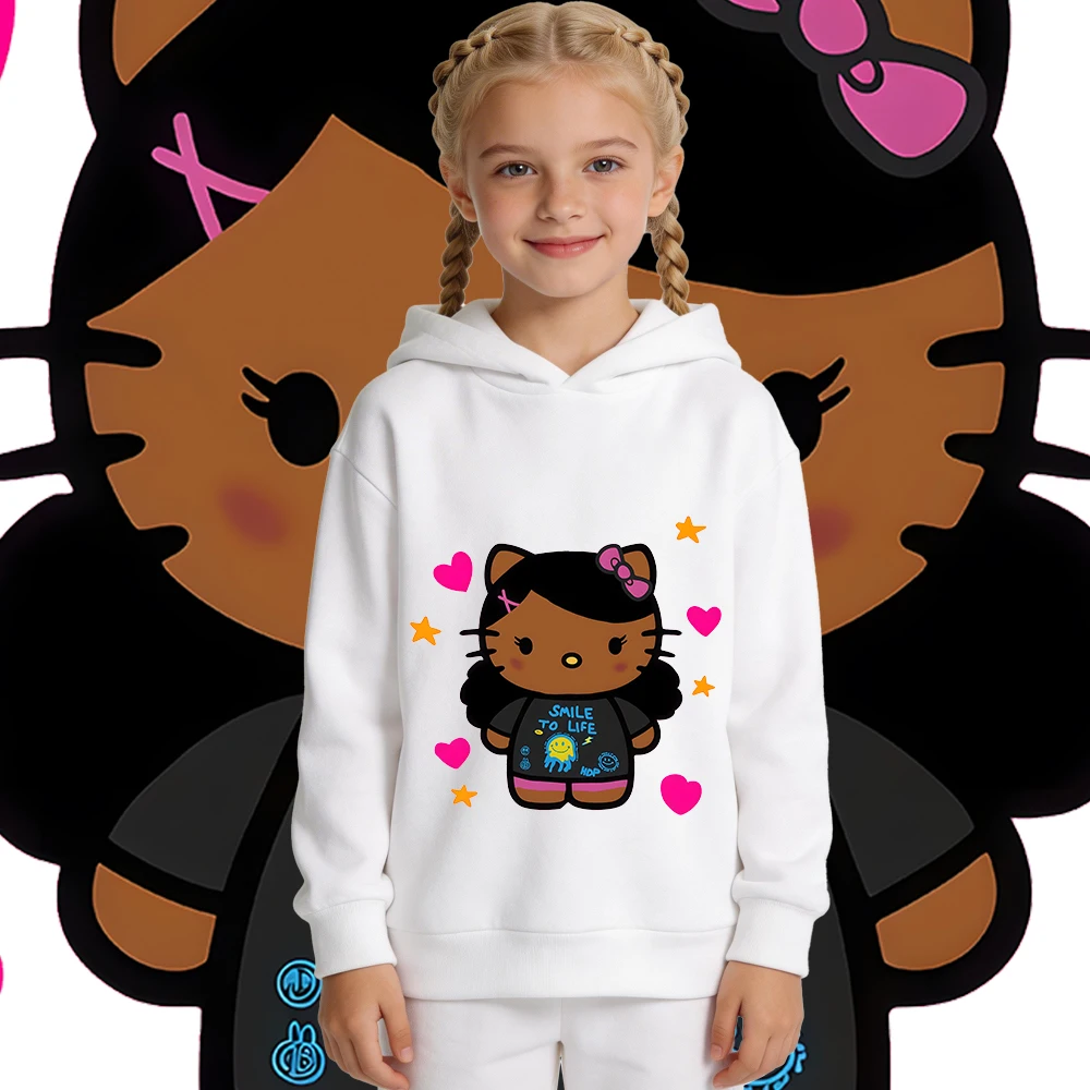 

Флисовая толстовка с капюшоном и принтом Hello Kitty Street Smile для детей, для мальчиков и девочек, осенне-зимний теплый пуловер на флисовой подкладке, топ
