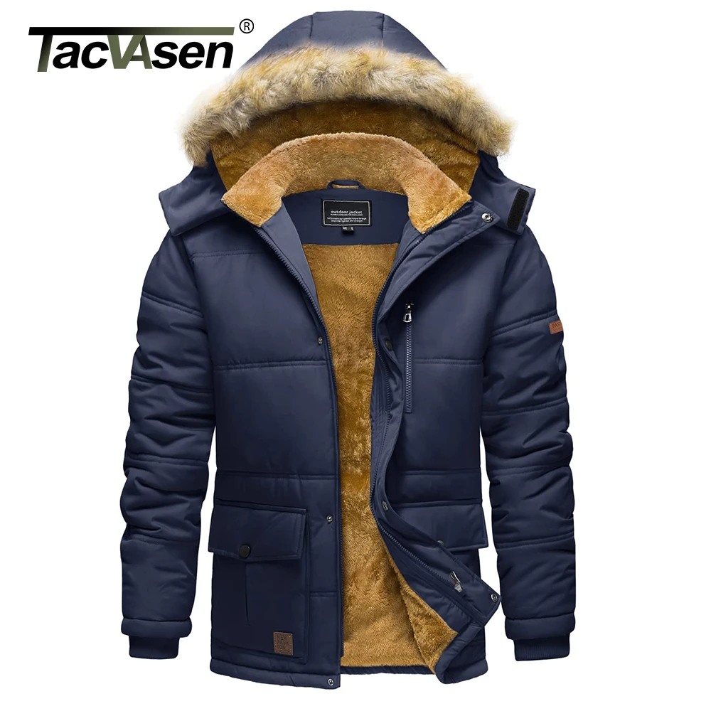 TACVASEN Men's Fleece Lined Parkas Jacket Thick Thermal Waterproof Outdoors Snow Working Camping Hooded Coats Zip Up Windproof